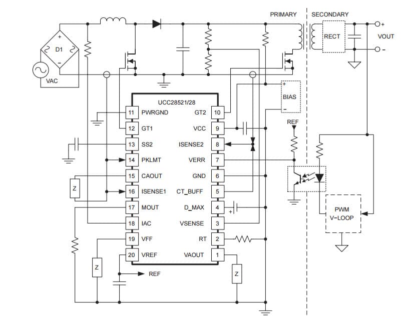 Typical Application for ADVANCED PFC/PWM COMBINATION CONTROLLER WITH TRAILING-EDGE/TRAILING-EDGE MODULATION