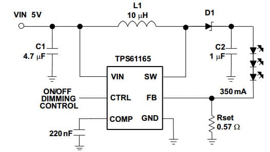 Typical Application for High Brightness White LED Driver in 2mm x 2mm QFN Package