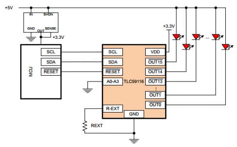 Typical Application for 16-CHANNEL Fm+ IC-BUS CONSTANT-CURRENT LED SINK DRIVER