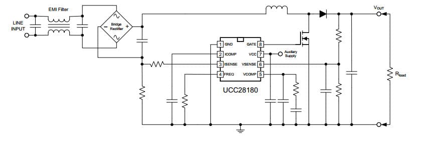 Typical Application for Programmable Frequency, Continuous Conduction Mode (CCM), Boost Power Factor Correction (PFC) Controller