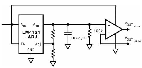 Typical Application for LM4121 Precision Voltage Reference with force and Sense Output