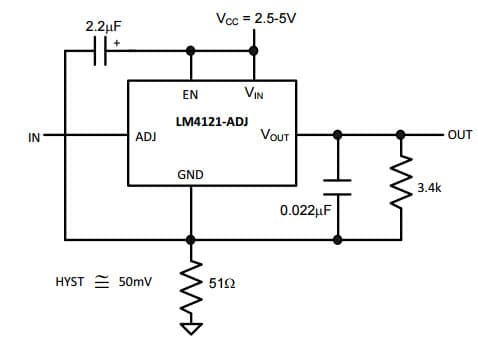 Typical Application for LM4121 Precision Comparator with Hysteresis