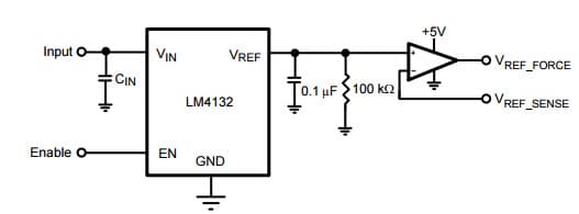 Typical Application for LM4132 Precision Voltage Reference with force and Sense Output