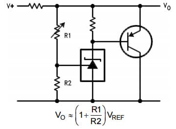 Typical Application for LMV431 . Higher Current Shunt Regulator, Low-Voltage (1.24V) Adjustable Precision Shunt Regulator