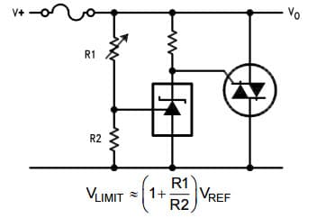 Typical Application for LMV431 Crow Bar, Low-Voltage (1.24V) Adjustable Precision Shunt Regulator