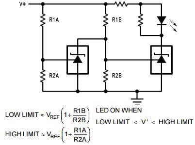 Typical Application for LMV431 Voltage Monitor, Low-Voltage (1.24V) Adjustable Precision Shunt Regulator