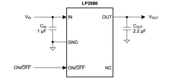 Typical Application for LP2980-N Micro-power 50 mA Ultra Low-Dropout Regulator In SOT-23 Package