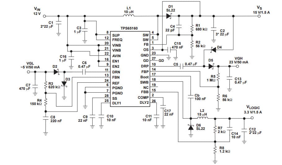 Typical Application for BIAS POWER SUPPLY for TV and MONITOR TFT LCD PANELS