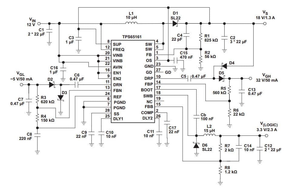 Typical Application for BIAS POWER SUPPLY for TV and MONITOR TFT LCD PANELS