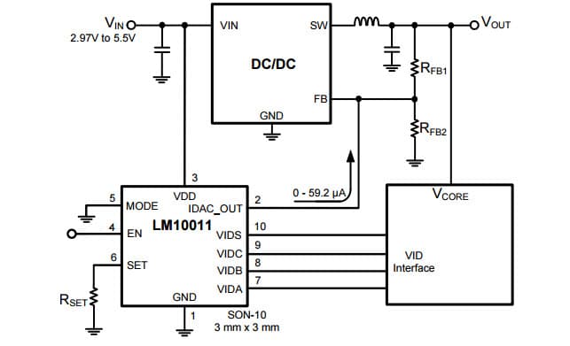 Typical Application for 6/4-Bit VID Programmable Current DAC for Point of Load Regulators with Adjustable Start-Up Current