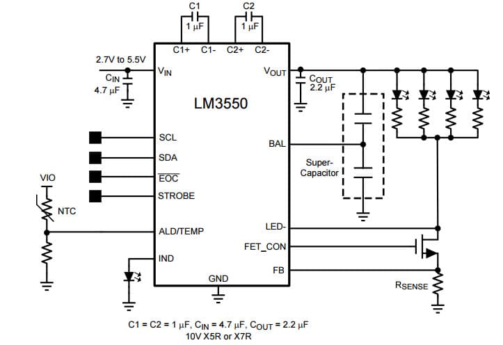 Typical Application for 5A Flash LED Driver with Automatic Vf and ESR Detection for Mobile Camera Systems