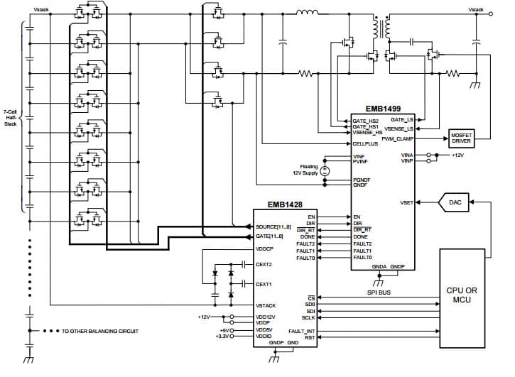 Typical Application for EMB1428Q Switch Matrix Gate Driver