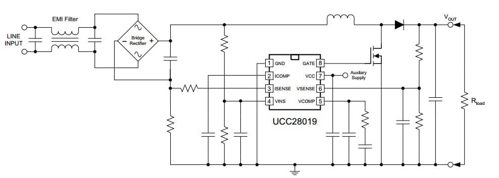 Typical Application for 8-Pin Continuous Conduction Mode (CCM) PFC Controller