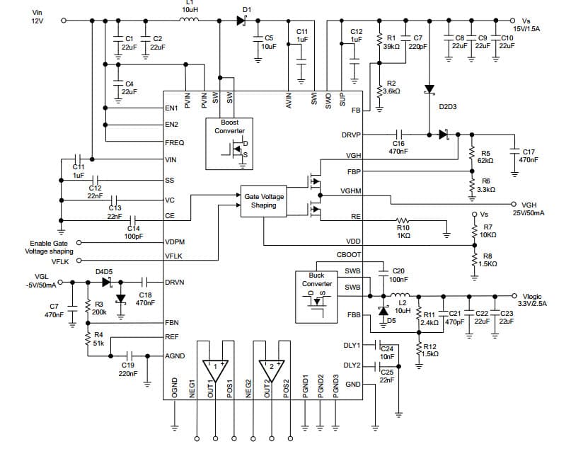 Typical Application for Compact LCD Bias IC With High Speed Amplifiers for TV-LCD Panels