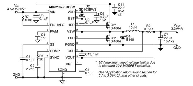 Typical Application for MIC2182: High-Efficiency Synchronous Buck Controller