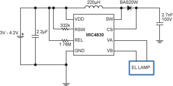 Typical Application for MIC4830 Low Noise 180 Vpp EL Driver