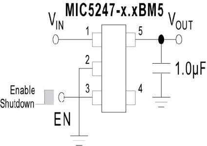 Typical Application for MIC5247: 150mA Low-Voltage Cap Linear Regulator