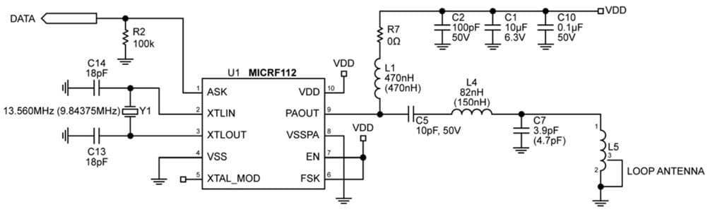 Typical Application for MICRF112: Qwik-Radio UHF ASK/FSK Transmitter