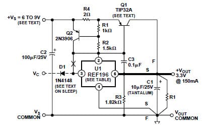 Typical Application for REF195 Precision Micro-power, Low Dropout, Voltage Reference with Current Limiting