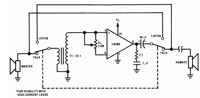 Typical Application for Intercom, 2.5W Audio Power Amplifier