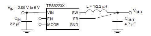 Typical Application for TPS62237 2 MHz / 3 MHz Ultra Small Step Down Converter in 1x1.5 SON Package