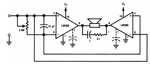 Typical Application for Bridge Amplifier, 2.5W Audio Power Amplifier