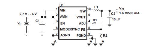 Typical Application for TPS62304 a high-frequency synchronous step-down DC-DC converter optimized for battery-powered portable applications