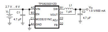 Typical Application for TPS62303 a high-frequency synchronous step-down DC-DC converter optimized for battery-powered portable applications