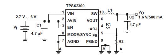 Typical Application for TPS62300 a high-frequency synchronous step-down DC-DC converter optimized for battery-powered portable applications