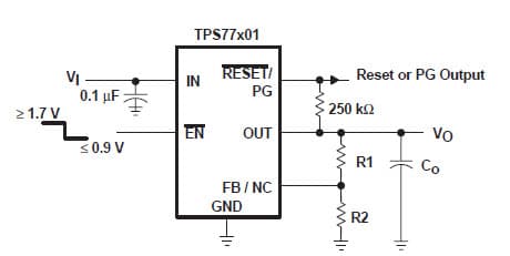 Typical Application for TPS77601MPWPQ1 Fast Transient Response and Be Stable 500-mA Low-Dropout Voltage Regulators