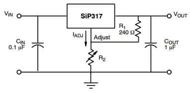 Typical Application Circuit for SiP317CA Three-Terminal Adjustable Output Positive Voltage Regulators