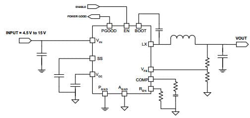 Typical Application for SiP12109 4A, 4.5 to 15V Input Synchronous Buck Regulator