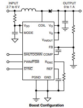 Typical Boost Configuration Application for Si9169 High Frequency 1-A Synchronous Buck/Boost Converter