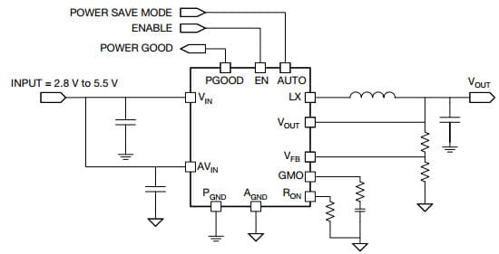 Typical Application for SiP12108 2.8 to 5.5V Input, 5A Synchronous Buck Regulator