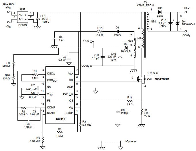 Typical Application for Si9113 High-Voltage Current Mode PWM Controller for ISDN Power Supplies