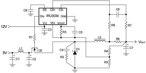 Typical Application for Iru3034, 8-Pin PWM Switcher Controller IC With Current Limiting