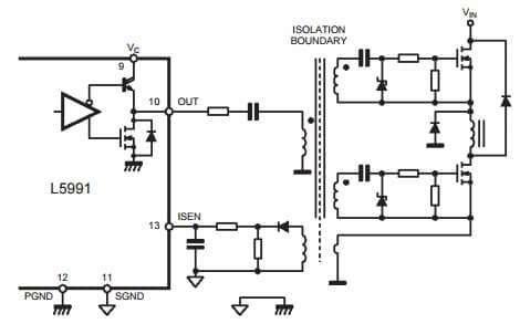 Typical Application for L5991 Isolated MOSFET Drive/Current Transformer Sensing in 2-switch Topologies