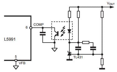 Typical Application for Feedback with Optcoupler, L5991A Primary Controller with Standby