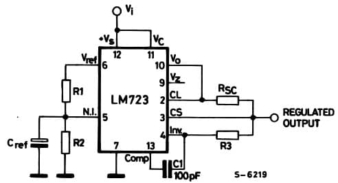 Typical Application for LM723 Basic Low Voltage Regulator (VO = 2 to 7V)