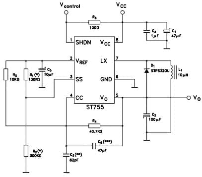 Typical Application Circuit for St755 Adjustable Inverting Negative Output Current Mode PWM Regulators