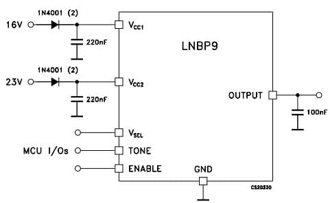 Typical Application Circuit for Lnbp8 With 22Khz Tone Control Pin Lnb Supply and Control Voltage Regulator