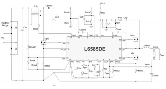 Typical Application for L6585DE Combo IC for PFC and ballast control