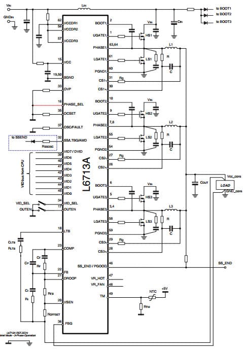 Typical Application of Intel VR10.x, VR11, 3-Phase Controller for L6713ATR with Embedded Drivers for intel vr10, vr11 and AMD 6 bit cups