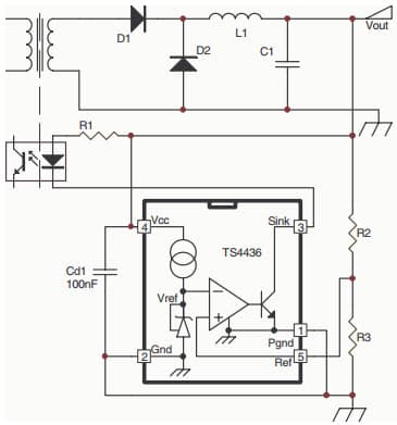 Typical Application for adjustable 0.6v open collector shunt voltage reference