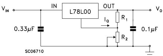 Typical Application of Adjustable Output Regulator for L78L05C Positive Voltage Regulator