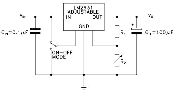 Typical Application Circuit for LM2931D-R Very low drop voltage regulators with inhibit function