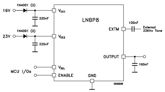 Typical Application Circuit for Lnbp8 With External 22Khz Input Pin (Extm) Lnb Supply and Control Voltage Regulator