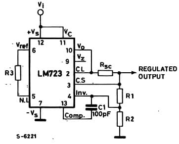 Typical Application for LM723 Basic high Voltage Regulator (VO = 7 to 37V)