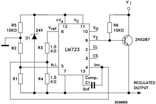 Typical Application for LM723 Negative floating Regulator