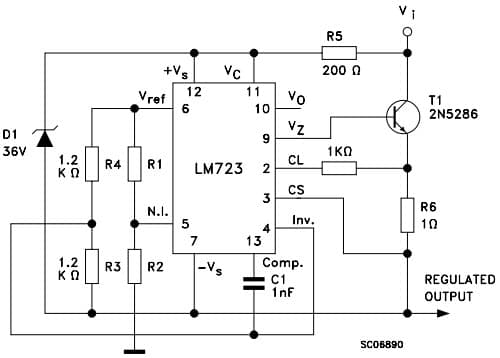 Typical Application for LM723 Positive floating Regulator